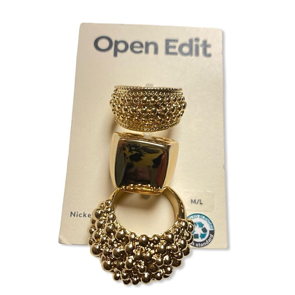 Open Edit 3 piece gold ring set. Size M/ L Nordstrom. Carded